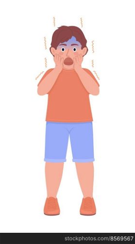 Little boy screaming in fear semi flat color vector character. Editable figure. Full body person on white. Stress out simple cartoon style illustration for web graphic design and animation. Little boy screaming in fear semi flat color vector character