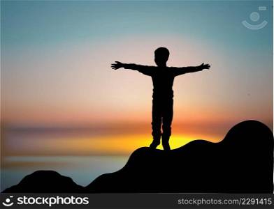 Little boy silhouette stretching arms vector