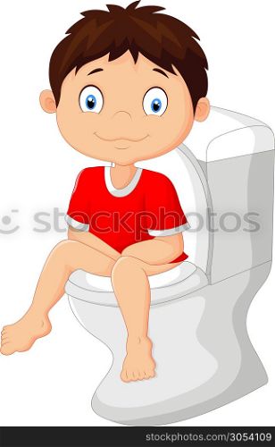 Little boy sitting on the toilet