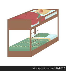 Little boy sleeping on bunk bed top semi flat color vector character. Full body person on white. Nursery furniture isolated modern cartoon style illustration for graphic design and animation. Little boy sleeping on bunk bed top semi flat color vector character