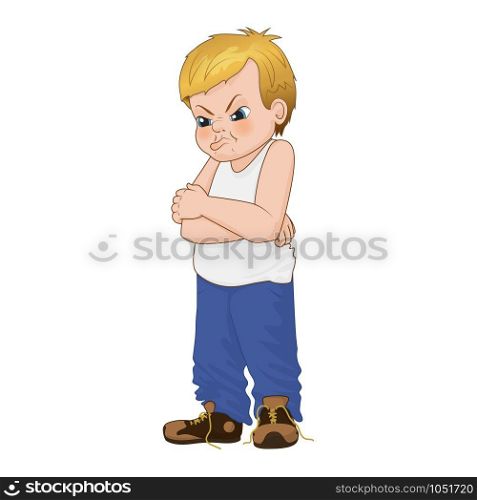Little bully angry boy face showing grievance emotion. Vector Illustration. Vector Illustration angry little bully boy face showing grievance emotion.