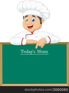 Little chef pointing at a banner or menu
