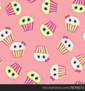 Little Cute Cupcake Seamless Pattern Background. Vector Illustration EPS10. Little Cute Cupcake Seamless Pattern Background. Vector Illustration