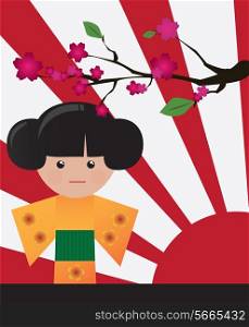 Little cute Japanese geisha character card with place for text, vector