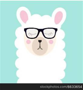 Little cute llama with glasses for card and shirt design. Vector Illustration EPS10. Little cute llama with glasses for card and shirt design. Vector Illustration