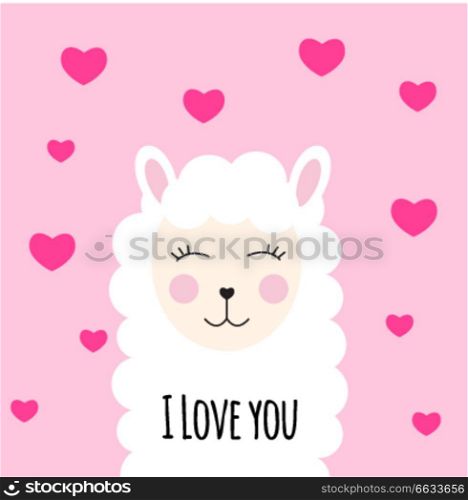 Little cute llama with heart for card and shirt design. I Love you concept. Vector Illustration EPS10. Little cute llama with heart for card and shirt design. I Love you concept. Vector Illustration