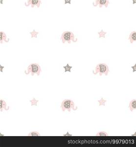Little Cute pink Elephants Vector scandinavian Seamless Pattern. Baby Elephant and Stars nordic. Doodle Cartoon Animals. Colorful Background for Kids. Childrens wallpaper.. Little Cute pink Elephants Vector scandinavian Seamless Pattern. Baby Elephant and Stars nordic. Doodle Cartoon Animals. Colorful Background for Kids. Childrens wallpaper