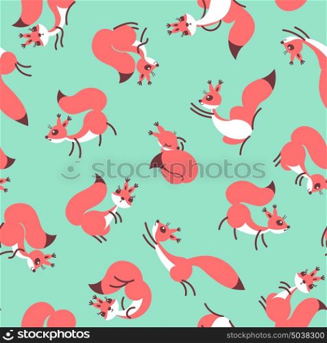 Little cute squirrels. Seamless pattern for gift wrapping, wallpaper, childrens room or clothing.. Little cute squirrels. Seamless pattern for gift wrapping, wallpaper, childrens room or clothing. Green background. Vector illustration