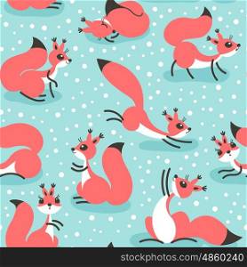 Little cute squirrels under snowfall. Seamless winter pattern for gift wrapping, wallpaper, childrens room or clothing.. Little cute squirrels under snowfall. Seamless winter pattern for gift wrapping, wallpaper, childrens room or clothing. Vector illustration