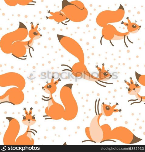 Little cute squirrels under snowfall. Seamless winter pattern for gift wrapping, wallpaper, childrens room or clothing.. Little cute squirrels under snowfall. Seamless winter pattern for gift wrapping, wallpaper, childrens room or clothing. Vector illustration