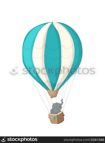 Little elephant in his hot air balloon, vector cartoon