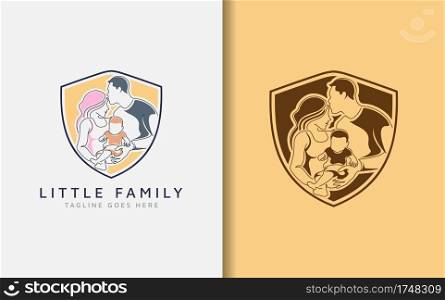 Little Family Logo Design. A Family Consists of a Father, Mother and Child Depicted in a Minimalist Lines Style and Soft Color.