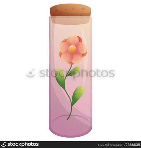 Little flower in test tube with cork. Glass bottle with plant inside. Isolated hand drawn vector illustration on white background. Ecology nature, organic cosmetics concept.. Little flower in test tube with cork. Glass bottle with plant inside. Isolated hand drawn vector illustration on white background. Ecology nature, organic cosmetics concept