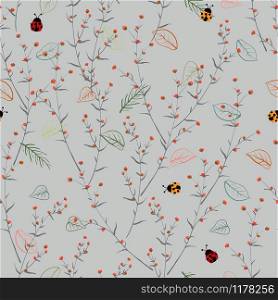 Little flowers with lady bug seamless pattern,vector illustration for fabric,textile,print or wallpaper