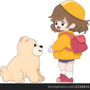 little girl and her pet dog go to school together, creative illustration design