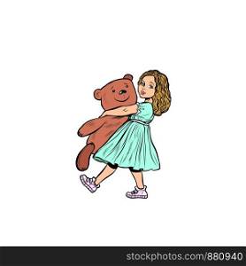 little girl and toy bear. Pop art retro vector illustration drawing. little girl and toy bear