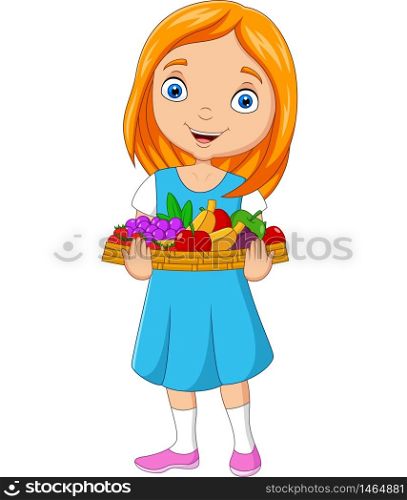 Little girl holding a basket of fruits