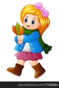 Little girl holding autumn leaves