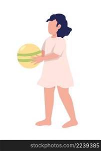 Little girl holding ball semi flat color vector character. Standing figure. Full body person on white. Outdoor activity simple cartoon style illustration for web graphic design and animation. Little girl holding ball semi flat color vector character