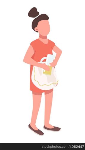Little girl making lemonade for selling semi flat color vector character. Standing figure. Full body person on white. Simple cartoon style illustration for web graphic design and animation. Little girl making lemonade for selling semi flat color vector character