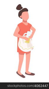 Little girl making lemonade for selling semi flat color vector character. Standing figure. Full body person on white. Simple cartoon style illustration for web graphic design and animation. Little girl making lemonade for selling semi flat color vector character