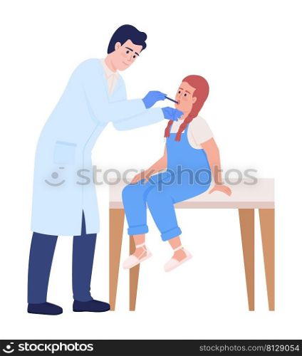 Little girl visiting doctor semi flat color vector characters. Posing figures. Full body people on white. Pediatric simple cartoon style illustration for web graphic design and animation. Little girl visiting doctor semi flat color vector characters