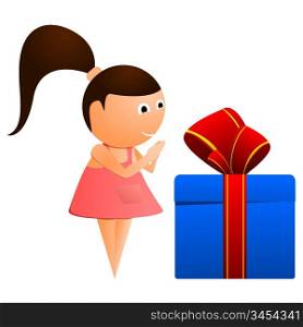 Little girl with a gift. vector