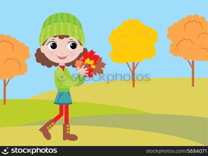 Little girl with autumn leaves