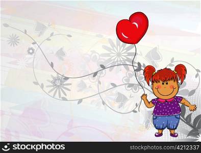 little girl with balloon vector illustration
