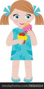 Little girl with cupcakes