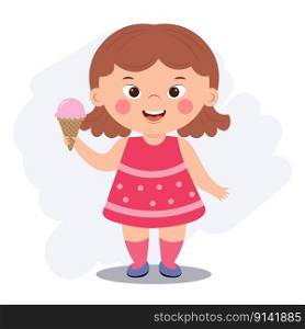 Little girl with down syndrome smiling and holding an ice cream in her hand