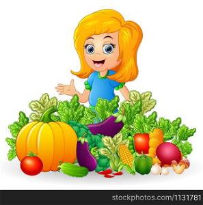 Little girl with fruits and vegetables