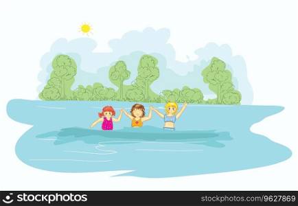 Little girls in the water Royalty Free Vector Image