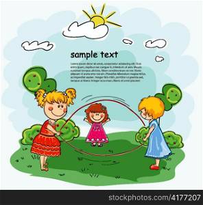 little girls playing vector background