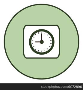 Little green clock, illustration, vector on white background.