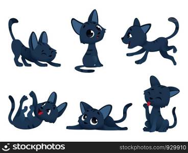 Little kittens. Cats domestic cute and funny little baby animals playing smiling vector characters isolated. Kitten character domestic, happy animal kitty illustration. Little kittens. Cats domestic cute and funny little baby animals playing smiling vector characters isolated