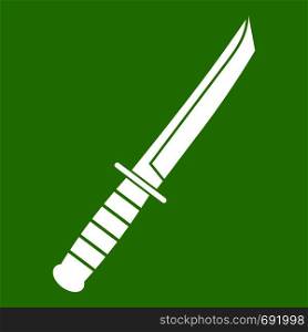 Little knife icon white isolated on green background. Vector illustration. Little knife icon green
