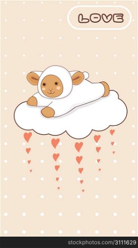 Little lamb flying on a love cloud