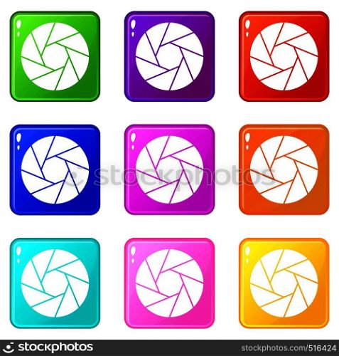 Little objective icons of 9 color set isolated vector illustration. Little objective set 9