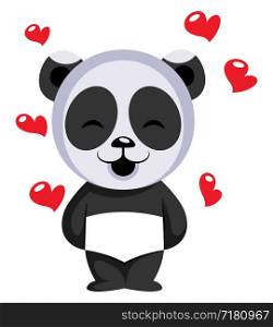 Little panda bear in love illustration vector on white background