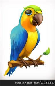 Little parrot cartoon character. Funny animal, 3d vector icon