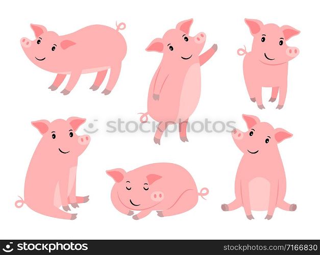 Little piggy character. Cartoon funny pink pig boy isolated on white background, cute piglet for christmas vector illustration. Little piggy character. Cartoon funny pink pig boy isolated on white, cute piglet for christmas vector illustration