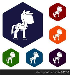 Little pony icons set hexagon isolated vector illustration. Little pony icons set hexagon