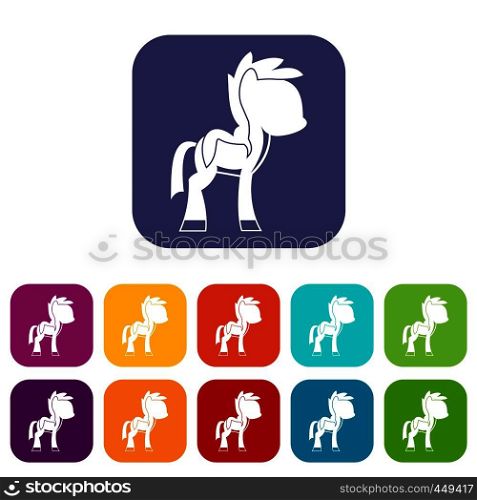 Little pony icons set vector illustration in flat style In colors red, blue, green and other. Little pony icons set flat