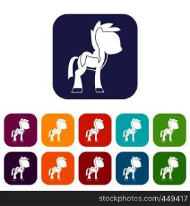 Little pony icons set vector illustration in flat style In colors red, blue, green and other. Little pony icons set flat