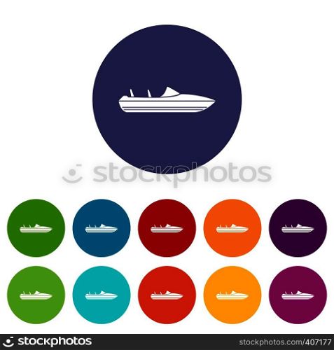 Little powerboat set icons in different colors isolated on white background. Little powerboat set icons