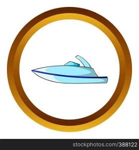 Little powerboat vector icon in golden circle, cartoon style isolated on white background. Little powerboat vector icon