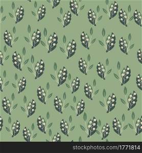 Little random rowan berries and foliage seamless doodle pattern. Pastel green background. Natural ornament. Designed for fabric design, textile print, wrapping, cover. Vector illustration.. Little random rowan berries and foliage seamless doodle pattern. Pastel green background. Natural ornament.