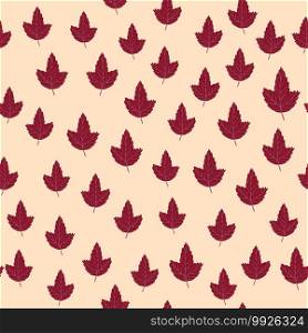 Little red maple leaf ornament seamless random pattern. Contrast floral backdrop with light background. Perfect for fabric design, textile print, wrapping, cover. Vector illustration.. Little red autumn leaf ornament seamless random pattern. Contrast floral backdrop with light background.