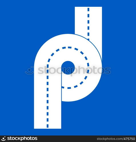 Little road junction icon white isolated on blue background vector illustration. Little road junction icon white